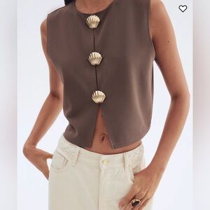 H&M Brown Top with Gold Shell Details